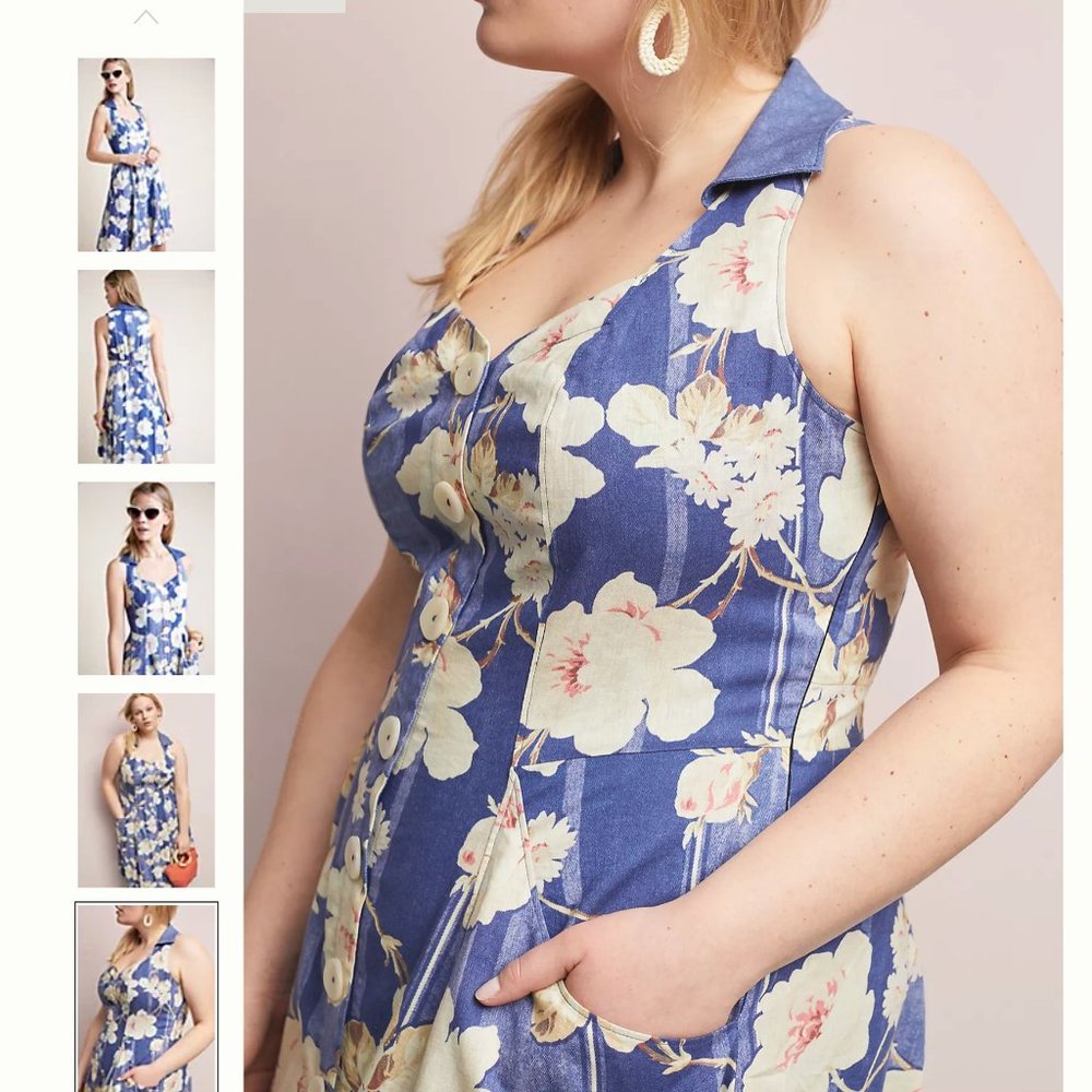 Anthropologie blue and white flower dress size 14